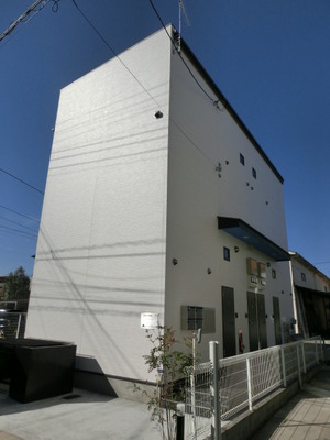 Building appearance. Entrance side appearance