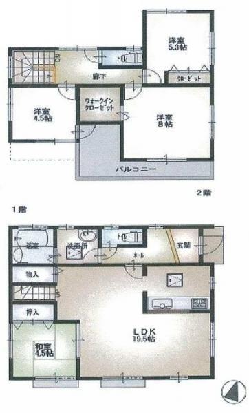 Floor plan. 21,800,000 yen, 4LDK+S, Land area 121.03 sq m , Building area 102.67 sq m