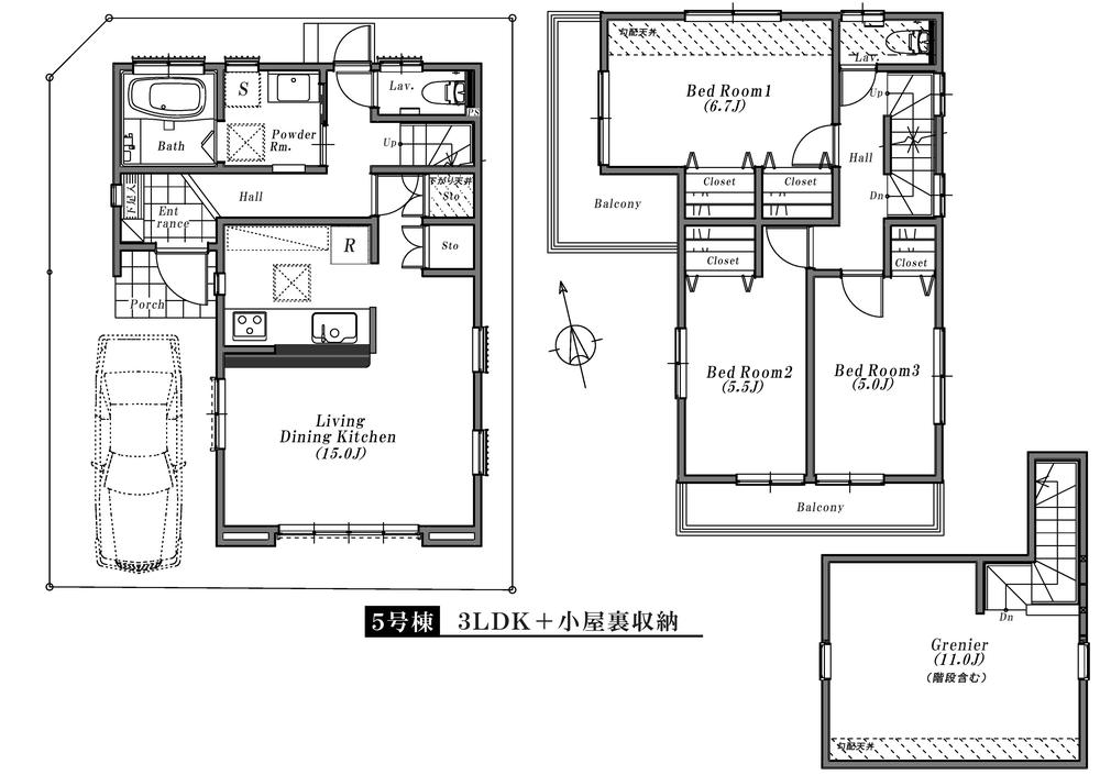 Floor plan. (5 Building), Price 44,800,000 yen, 3LDK+S, Land area 83.58 sq m , Building area 84.05 sq m