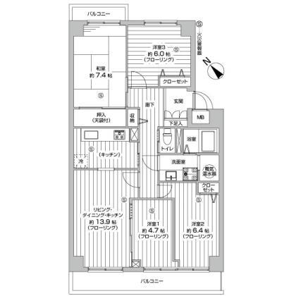Floor plan. 4LDK, Price 15.8 million yen, Occupied area 87.46 sq m , Balcony area 11.05 sq m