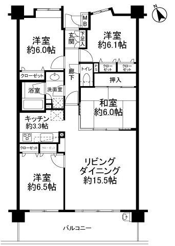 Floor plan. 4LDK, Price 18.5 million yen, Occupied area 90.87 sq m , Balcony area 14.8 sq m