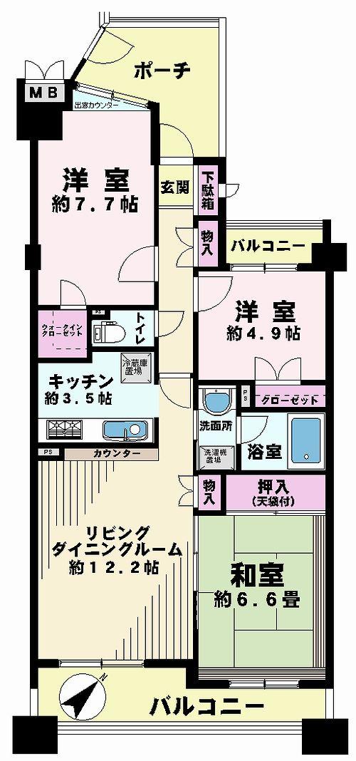 Floor plan. 3LDK, Price 20.8 million yen, Occupied area 76.13 sq m , Balcony area 13.68 sq m