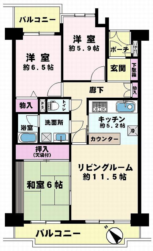 Floor plan. 3LDK, Price 16.8 million yen, Occupied area 81.77 sq m , Balcony area 13.81 sq m