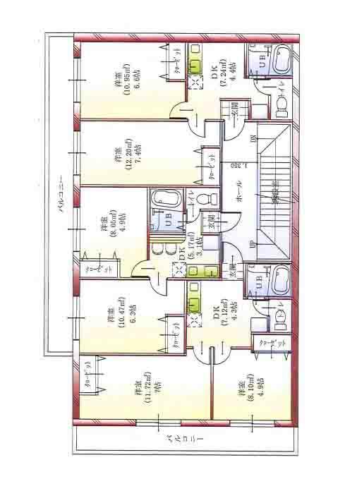 Building plan example (floor plan). Building plan example Rental apartments 2DK type Second floor, 3rd floor, 4 floor
