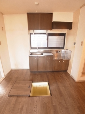 Kitchen. There is under-floor storage before the kitchen.