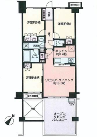 Floor plan. 3LDK, Price 23.8 million yen, Occupied area 65.37 sq m , Open-air living room balcony with a balcony area 16.34 sq m slop sink!