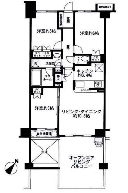 Floor plan. 3LDK, Price 23.8 million yen, Occupied area 65.37 sq m , Balcony area 16.34 sq m