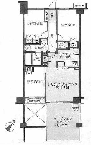 Floor plan. 3LDK, Price 23.8 million yen, Occupied area 65.37 sq m , Balcony area 16.34 sq m open balcony!