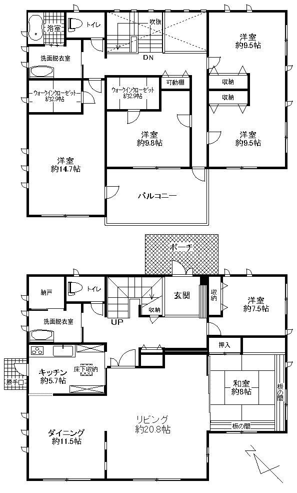 Floor plan. 98 million yen, 6LDK + S (storeroom), Land area 514.17 sq m , Building area 272.05 sq m