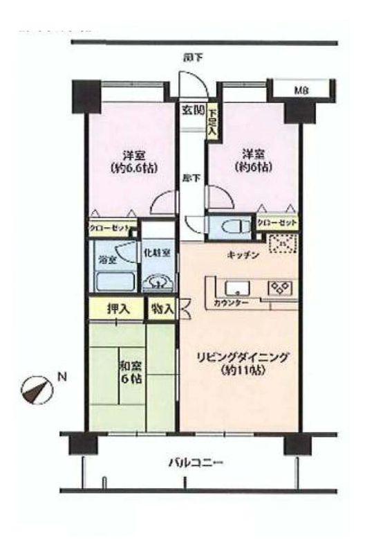 Floor plan. 3LDK, Price 22,800,000 yen, Occupied area 70.48 sq m , Balcony area 12.8 sq m floor plan