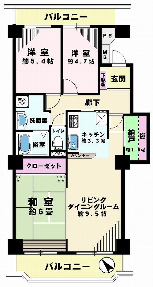 Floor plan. 3LDK, Price 16.8 million yen, Occupied area 74.06 sq m , Balcony area 14.19 sq m