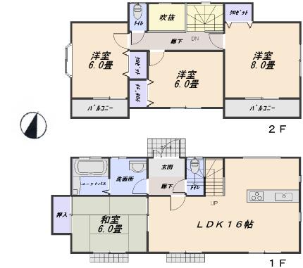 Floor plan. (1 Building), Price 31,800,000 yen, 4LDK, Land area 115.89 sq m , Building area 96.05 sq m