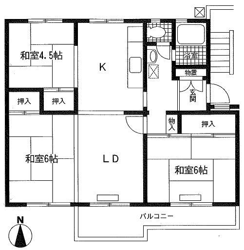Floor plan. 3LDK, Price 5.5 million yen, Footprint 63.6 sq m , Balcony area 8.15 sq m