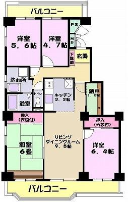 Floor plan. 4LDK, Price 16.8 million yen, Occupied area 88.75 sq m , Balcony area 26.84 sq m
