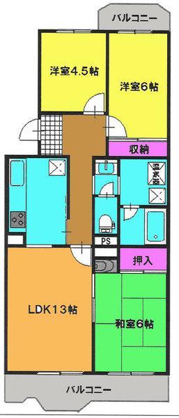 Floor plan. 3LDK, Price 9.8 million yen, Occupied area 67.25 sq m , Balcony area 8.92 sq m