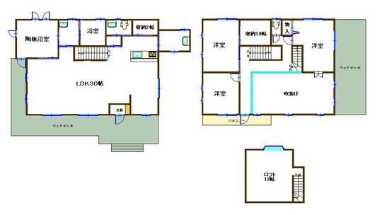Floor plan. 58 million yen, 3LDK + 2S (storeroom), Land area 574.87 sq m , Building area 142.84 sq m 3SLDK + mountain hut-style secondhand House with loft