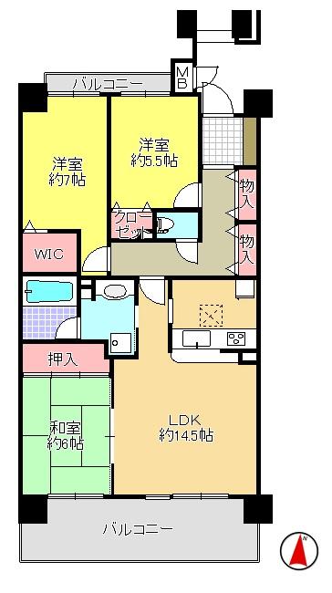 Floor plan. 3LDK, Price 19,800,000 yen, Occupied area 80.12 sq m , Balcony area 14.48 sq m
