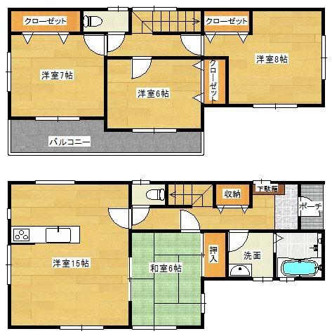 Floor plan. 29,800,000 yen, 4LDK, Land area 119.98 sq m , Bright floor plan of the building area 102.67 sq m Zenshitsuminami direction Post Building 2