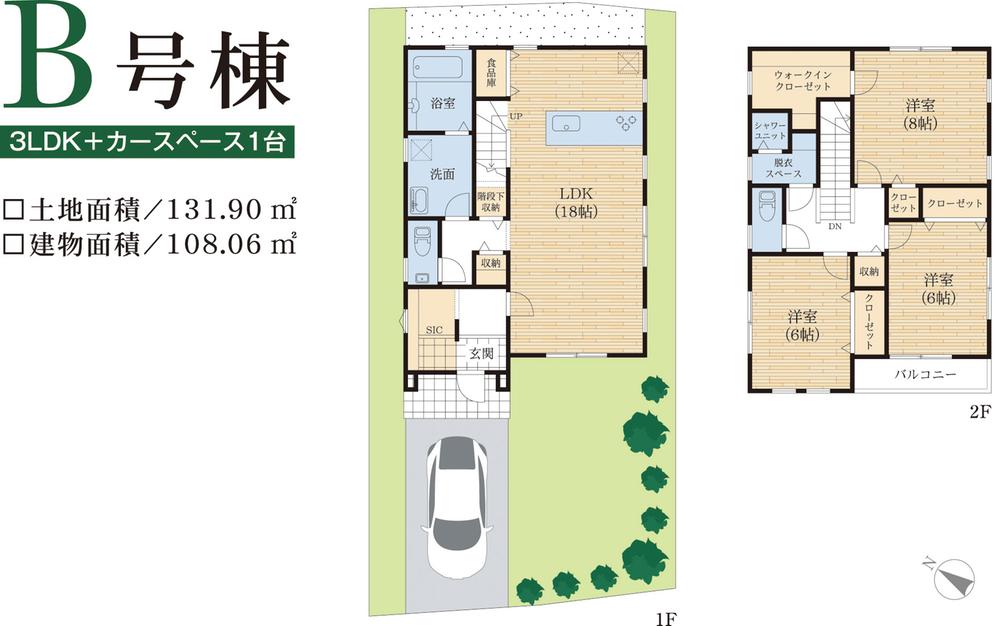 Floor plan. (B Building), Price 42,800,000 yen, 3LDK, Land area 131.9 sq m , Building area 108.06 sq m