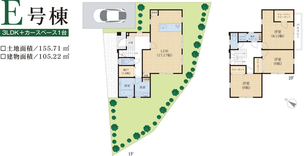 Floor plan. (E Building), Price 37,800,000 yen, 3LDK, Land area 155.71 sq m , Building area 105.22 sq m