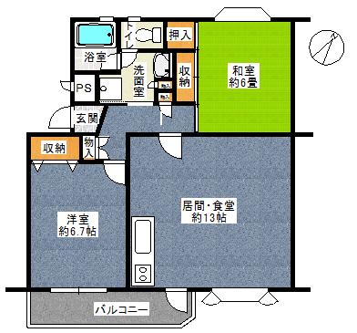 Floor plan. 2LDK, Price 5.8 million yen, Occupied area 58.07 sq m , Balcony area 5.81 sq m