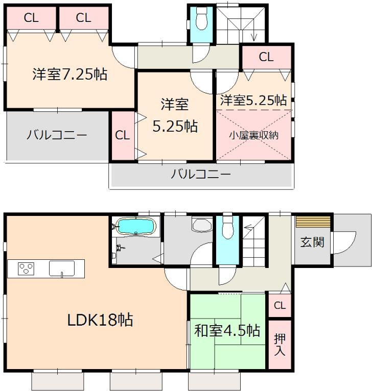 Floor plan. (Building 2), Price 27,800,000 yen, 4LDK, Land area 152.23 sq m , Building area 98.01 sq m