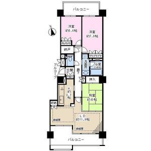 Floor plan. 3LDK, Price 21.5 million yen, Occupied area 81.24 sq m , Balcony area 22.59 sq m