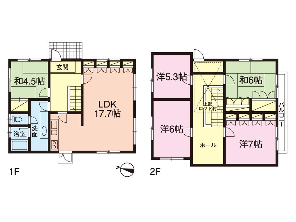 Floor plan. 7.5 million yen, 5LDK, Land area 116.86 sq m , Spacious floor plan of the building area 113.88 sq m 5LDK ・ Can also be used as a second floor hallway is wide closet. Also with loft.