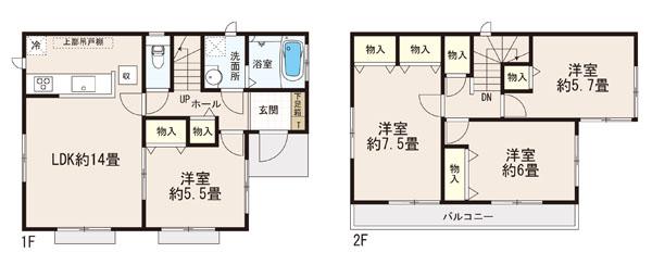 Floor plan. (Building 2), Price 28.8 million yen, 4LDK, Land area 122.32 sq m , Building area 91.5 sq m