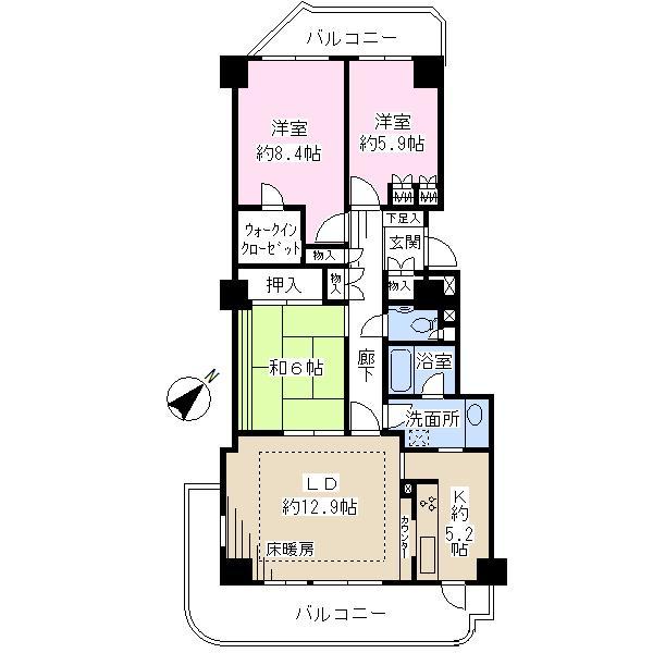 Floor plan. 3LDK, Price 23.8 million yen, Occupied area 89.64 sq m , Balcony area 21.72 sq m
