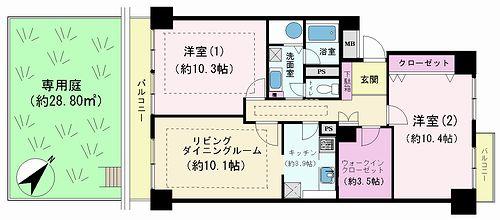 Floor plan. 2LDK, Price 15 million yen, Occupied area 82.46 sq m , Balcony area 10.5 sq m