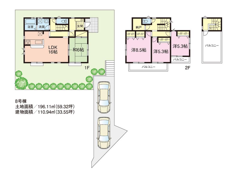 Floor plan. (8 Building), Price 36,800,000 yen, 4LDK, Land area 196.11 sq m , Building area 110.94 sq m