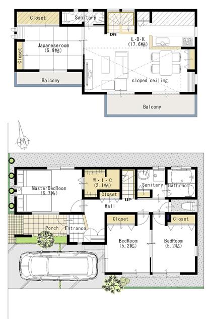 Floor plan. 43,800,000 yen, 4LDK, Land area 98.52 sq m , Of course, the building area of ​​102.67 sq m stylish building appearance, Achieve a storage-rich floor plan of 4LDK that combines the brightness and sense of liberation.