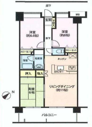 Floor plan. 3LDK, Price 22,800,000 yen, Occupied area 70.48 sq m , Good Floor balcony area 12.8 sq m usability