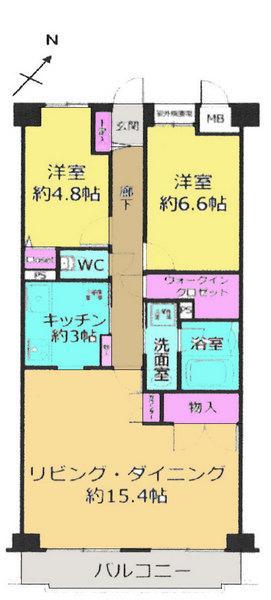 Floor plan. 2LDK, Price 11 million yen, Occupied area 69.48 sq m , Balcony area 5.72 sq m