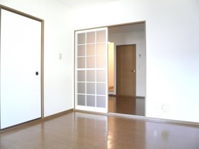 Living and room. Partition in the kitchen and a sliding door. 