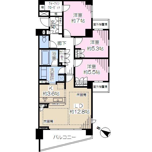 Floor plan. 3LDK, Price 35 million yen, Occupied area 82.09 sq m , Balcony area 8.8 sq m