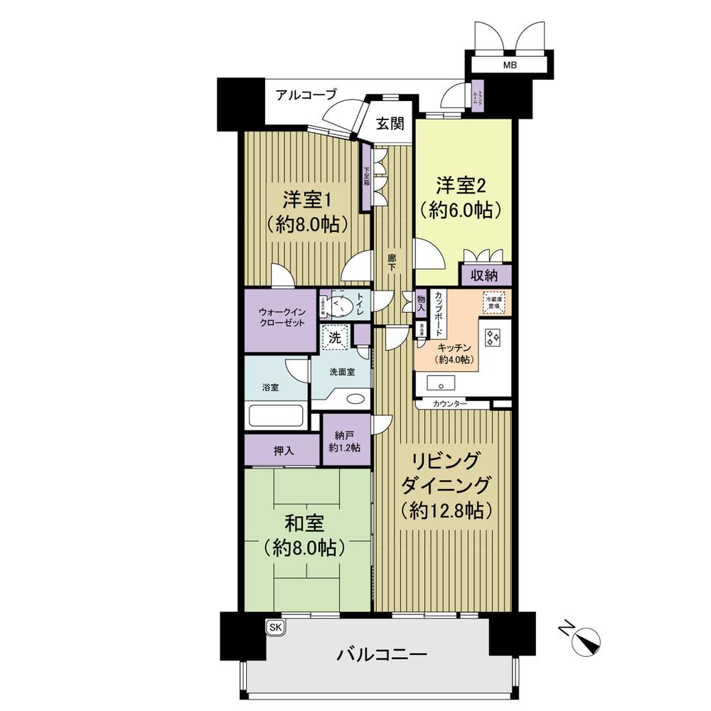 Floor plan. 3LDK, Price 37,800,000 yen, Occupied area 88.21 sq m , Balcony area 14 sq m