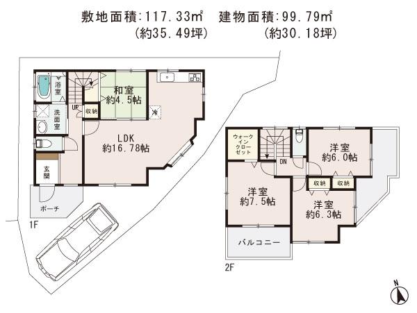 Floor plan. 29,800,000 yen, 4LDK, Land area 117.33 sq m , Building area 99.79 sq m