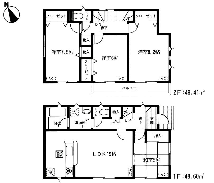 Floor plan. (1 Building), Price 17.8 million yen, 4LDK, Land area 115.05 sq m , Building area 98.01 sq m