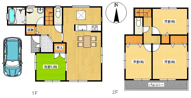 Floor plan. (Building 2), Price 19,800,000 yen, 4LDK, Land area 133.49 sq m , Building area 95.22 sq m