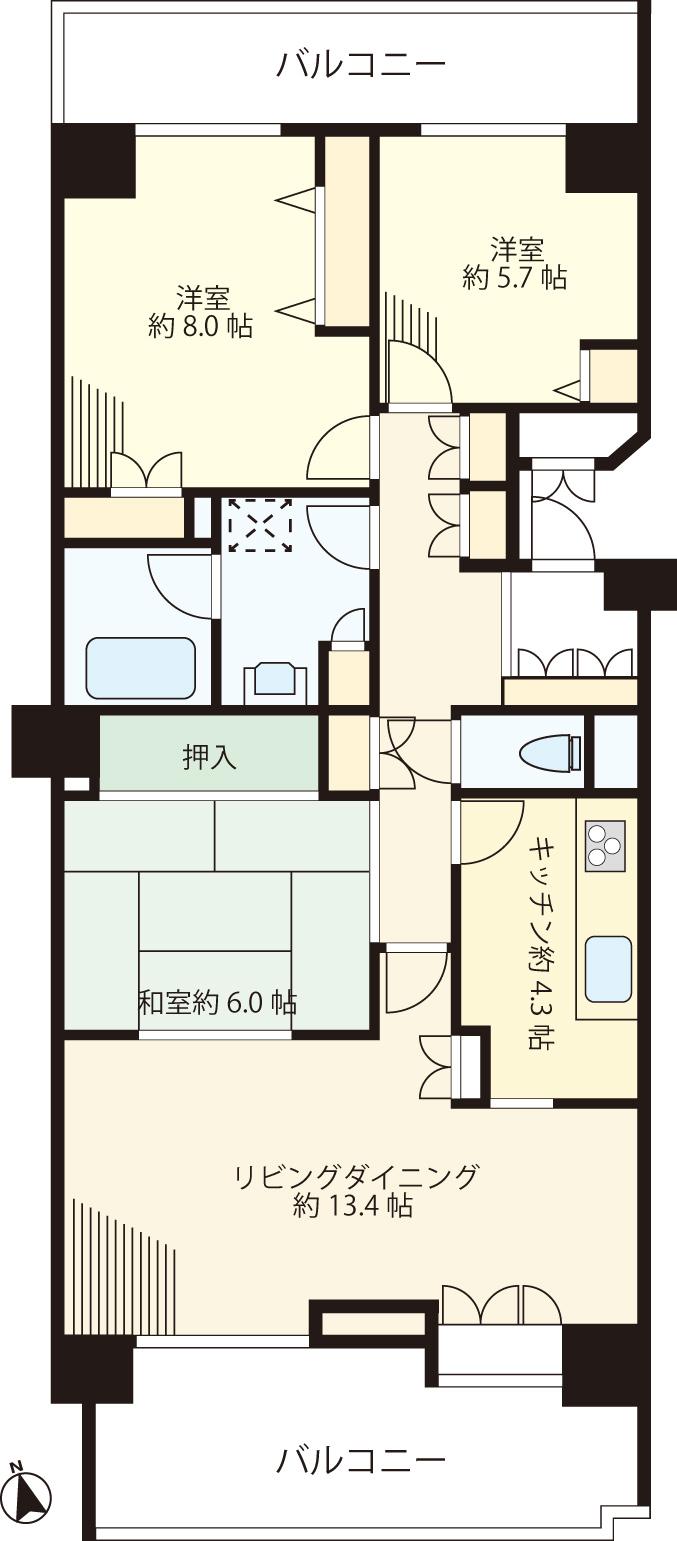Floor plan. 3LDK, Price 18.2 million yen, Occupied area 90.06 sq m , Balcony area 20.8 sq m