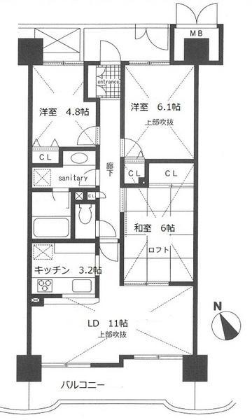 Floor plan. 3LDK, Price 15.5 million yen, Occupied area 68.12 sq m , Balcony area 10.28 sq m