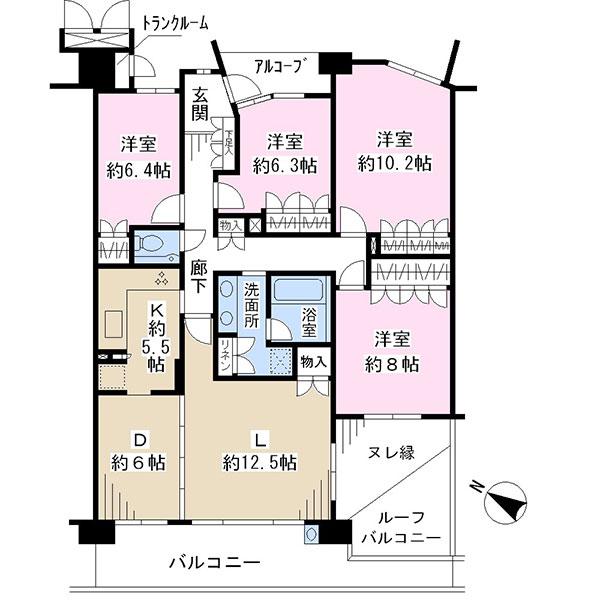 Floor plan. 4LDK, Price 64,800,000 yen, The area occupied 123.2 sq m , Balcony area 17.79 sq m
