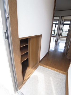 Entrance. Porch cupboard has been installed.