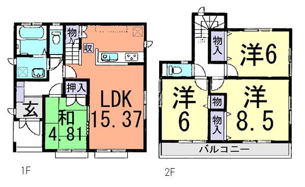 Floor plan. (Building 2), Price 42,800,000 yen, 4LDK, Land area 103.04 sq m , Building area 94.81 sq m