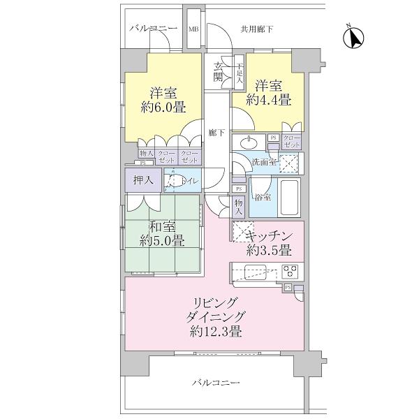 Floor plan. 3LDK, Price 34,800,000 yen, Occupied area 69.33 sq m , Balcony area 16.2 sq m