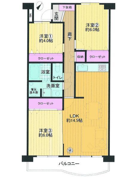 Floor plan. 3LDK, Price 14.8 million yen, Occupied area 71.05 sq m , Balcony area 9.78 sq m