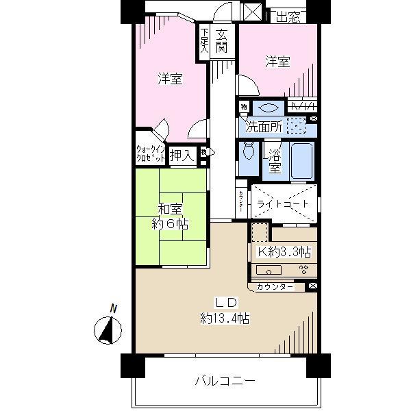 Floor plan. 3LDK, Price 25,900,000 yen, Occupied area 76.92 sq m , Balcony area 13.4 sq m