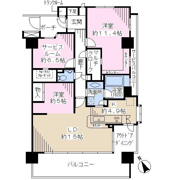 Floor plan. 2LDK + S (storeroom), Price 28.8 million yen, Occupied area 96.91 sq m , Balcony area 21.7 sq m